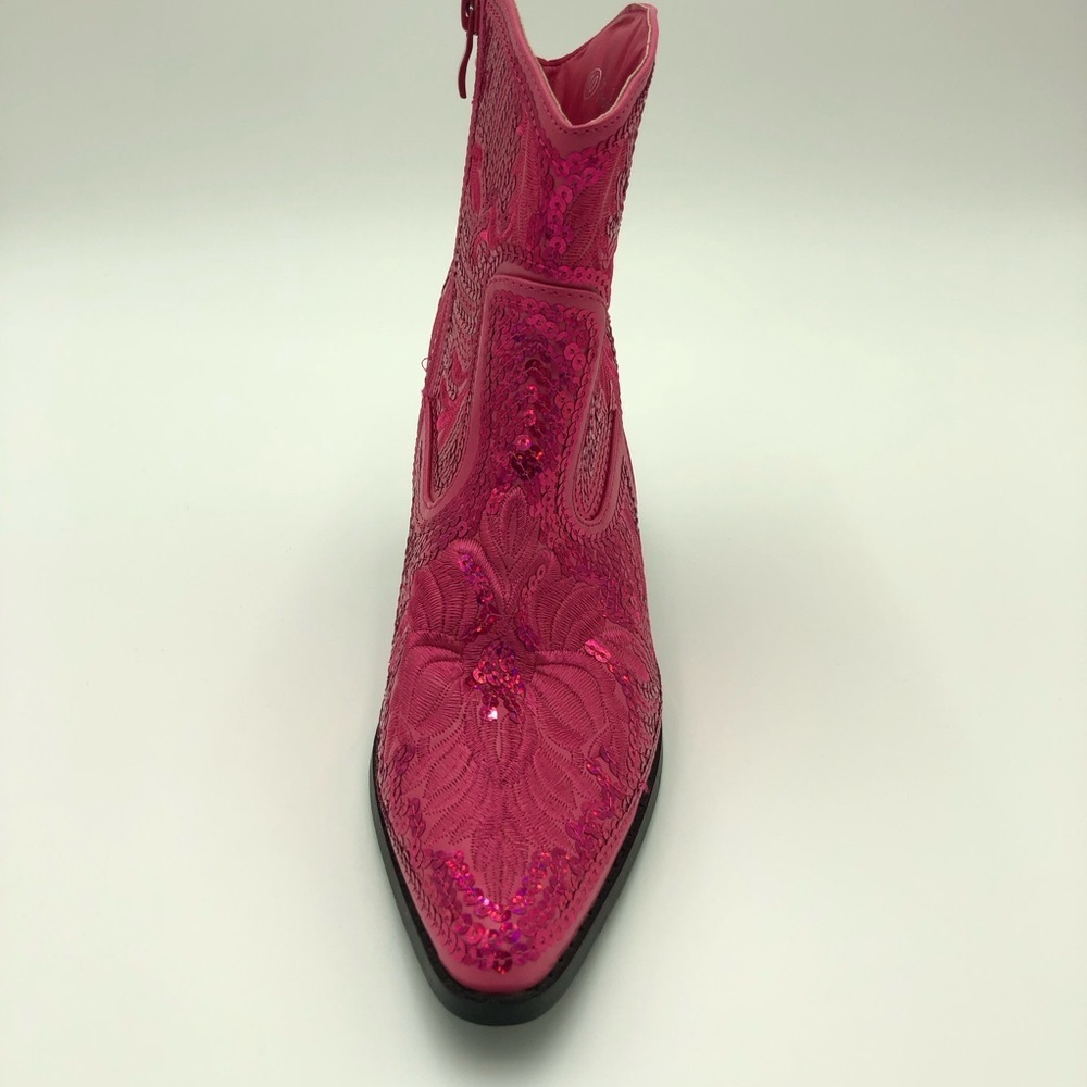 Helen’s Heart Fuschia Short Bling & Embroidered Boots Size 10 - Picture 6 of 16